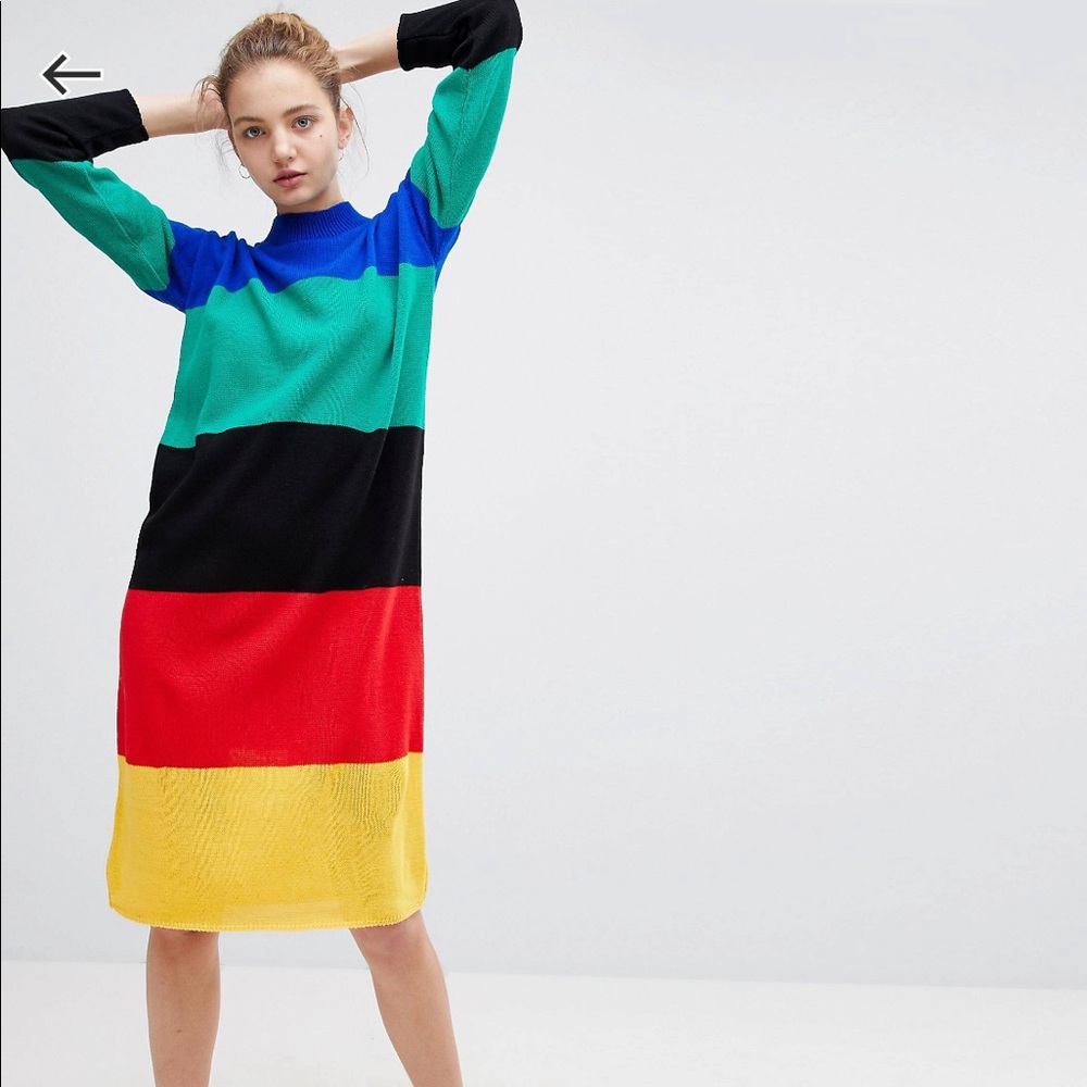 ASOS Daisy Street High Neck Sweater Dress Rainbow